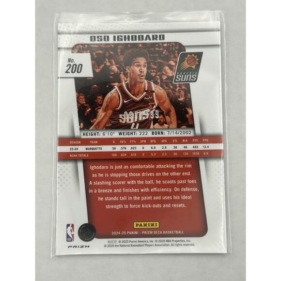 2024-25 Panini Prizm Deca - Oso Ighodaro #200 Red Prizm /199 (RC) - Picture 2 of 2